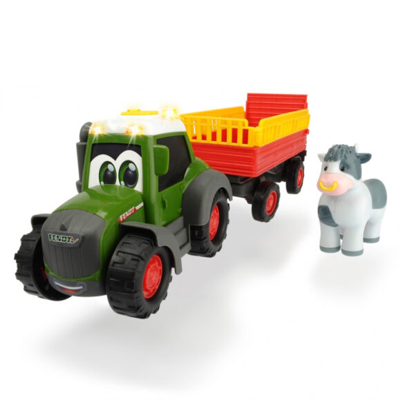 Tracteur Happy Fendt avec remorque et vache
